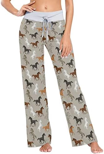 Vbadag Women's Pajama Pants Horse Running Comfy Casual Stretch Palazzo Lounge Pants, Novelty Print Drawstring Wide Leg Pants for All Seasons, M