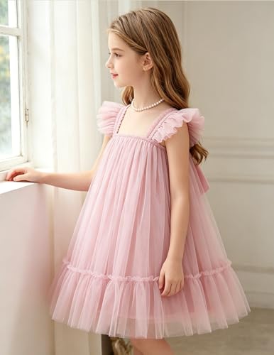 Image of Arshiner Toddler Tulle Dress for Girls Layered Tutu Ruffle Dresses Swing Twirly Fairy Summer Birthday Party Wedding Sundress