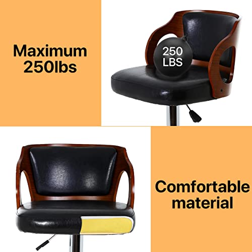 Tffnew Modern Bar Stools Set Of 2 Height Swivel Counter Pu Leather And Wooden Pub Stool With Back Armrest Dinning Room Kitchen (Black), 17.7 X 17 41.7 Inches #TOP1