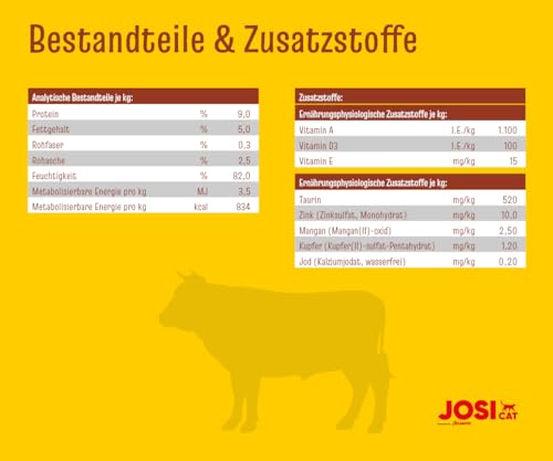 JosiCat Beef in Jelly (12 x 400 g) | Adult | Premium Nassfutter für ausgewachsene Katzen | Rind in Gelee | Vitamin D3 & E | getreidefrei | Powered by JOSERA | Katzenfutter nass | 12er Pack