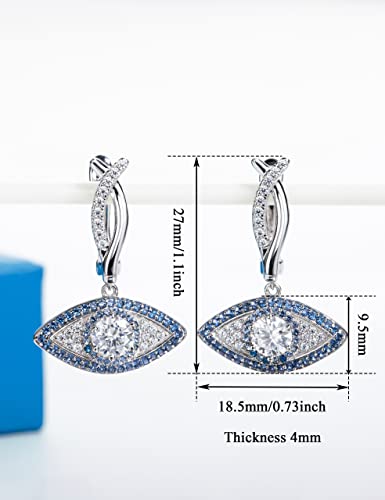 Cannycat Moissanite Evil Eye Dangle Earrings 1.23 Cttw D Color Vvs Moissanite And Sapphire Huggie Hoop Earrings Platinum Plated Sterling Silver Lab Created Diamond Hanging Drop Earrings Gift For Women #TOP1