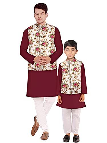 Image of Os mens kurta pyjama with nerhu jacket combination of baap-beta & father and son's | 100% cotton kurta pyjama | Nerhu jacket satin material