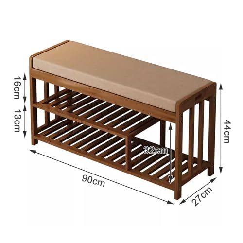 Banco zapatero de madera natural para entrada de 3 niveles 5