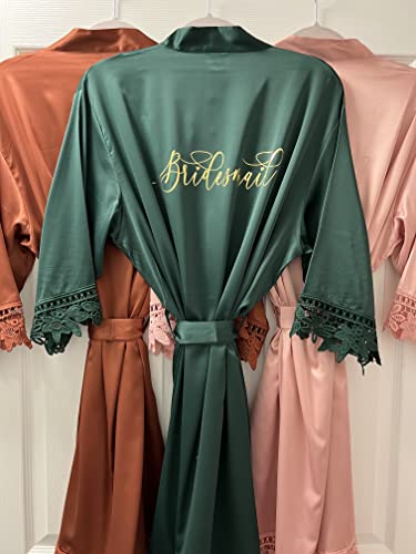 Generic Matte Personalized Lace Robe Wedding Robe Customized Robe With Vinyl Maid Of Honor Robes Women’S Satin Kimono Robe For Bridesmaid And Bride Wedding Party Getting Ready Short Robe Bridesmaid Robes thumb #5