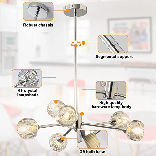 Pafee Modern Crystal Chandelier With 6 Lights For Bedroom, Dining Room, Kitchen, And Living Room - K9 Crystal, Branch, And Sputnik Styles #TOP7