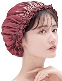 [COCOSILK] シルク ナイトキャップ 天然 シルク100% ヘアキャップ シルクキャップ ロングヘア 就寝用 (L, レッド)
