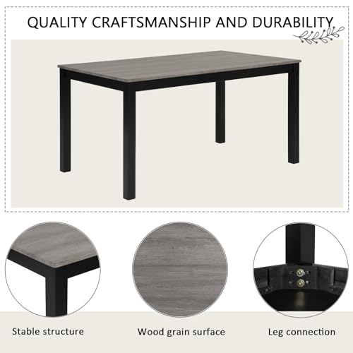 Image of KEIKI 6-Piece Standard Height Dining Table Set with Rectangular Table, 4 Upholstered Curved Backrset Chair, Bench, for 6 Person, Modern Table Set, Easy Assembly, for Kitchen, Dining Room, Black+Gray