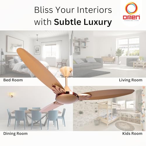 Image of Omen Changing Lives 1200mm Falcon Prime Ceiling Fan | Powerful & Decorative Fan with Elegant Design | High Air Delivery 210 m /min | 400 RPM Speed | BEE Star Rated | 2-Year Warranty (Golden)