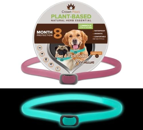 CrownPaws Adjustable Luminous Glow Dog Flea Collar, Waterproof Tick Protection Flea Collar for Dogs and Puppies, Lice and Tick Repellent Collar, 8 Months of Protection (Pink)