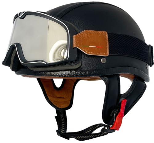 Casco abierto de moto jet retro estilo alemán con gafas para scooter