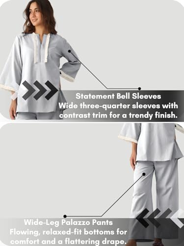 Image of GRECIILOOKS Co-ord Set For Women Stylish | Kurti Set For Woman | Short Kurti For Woman | Oversized Loose-Fitting Kaftan-style Kurtis | Summer Stylish Ethnic Co-Ord Set Travel Outfits