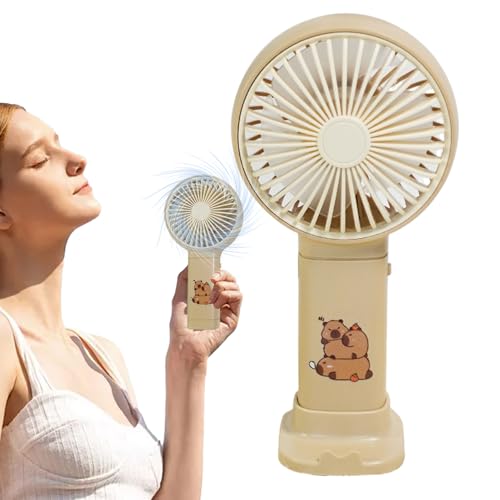 Tuxxjzm Pequeño ventilador de mano, bonito ventilador personal Capybara de mano, recargable por USB, silencioso, potente, decoración de escritorio, accesorios de viaje para niños y mujeres al aire