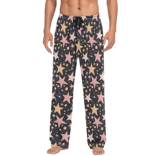 Men's Pajama Pants Hand Drawn Stars Black Pajama Pants for Men PJs Bottoms Drawstring Pockets Sleep Lounge Pants S