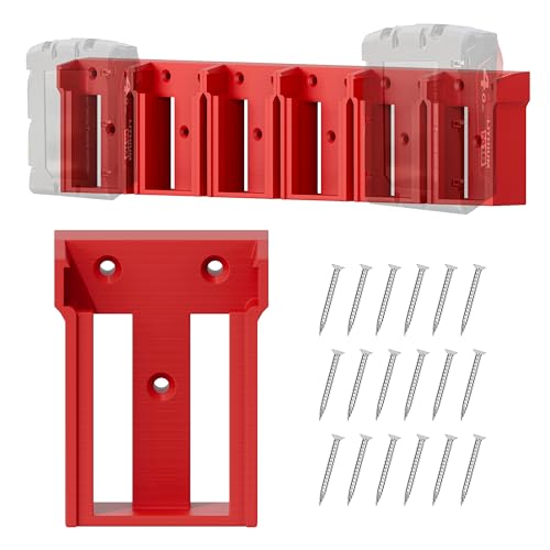 SWER 6 Pack M18 Battery Holder, Compatible with Milwaukee M18, Wall Mount Battery Storage Tool Holder, Red