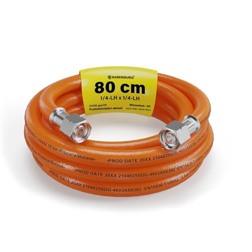 Gasschlauch 0,8 m – Propangasschlauch für Gasgrill & Campingkocher – Gas Schlauch 1/4 LH Linksgewinde – Gasschlauch Verlängerung – DVGW zertifizierter Gasanschlussschlauch