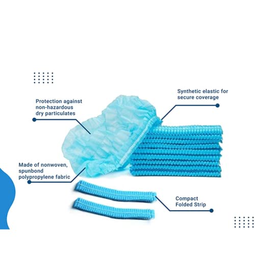 Image of KAUSTA 100 Pcs Disposable Bouffant Caps - Non-Woven Hair Nets for Food Service, Labs, Hospitals, & Salons Blue Disposable Hair Covers for Food Service, Laboratories, Hospitals, Clinics, Salons & Clean Rooms