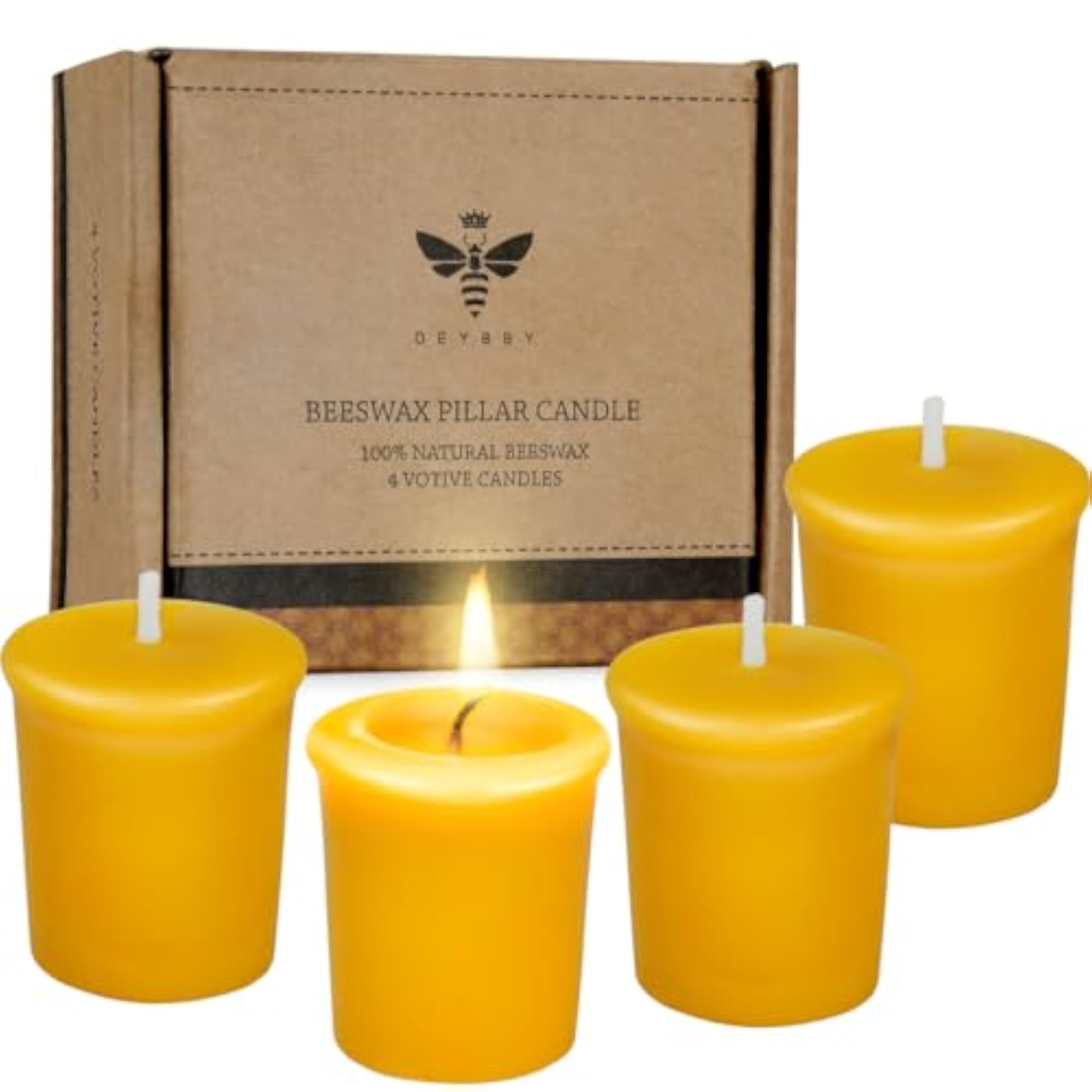 Pure Beeswax Votive Candles, 4 Pack Gift