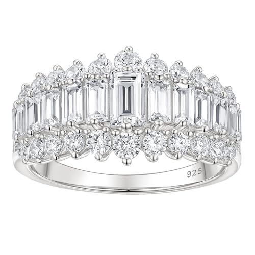 Wuziwen Emerald Cut Wedding Bands for Women Engagement Rings for Her Cubic Zirconia Eternity Ring 925 Sterling Silver