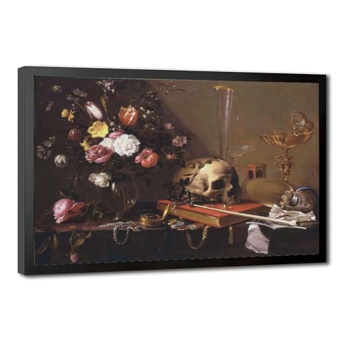 Nature morte avec bouquet et crâne par Adriaen Van Utrecht : tableau déco 1642