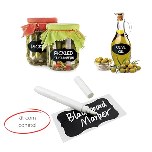 Kit de 48 Etiquetas Adesiva com Caneta para Identificação de Potes Alimentos e Temperos, Caixas e Li