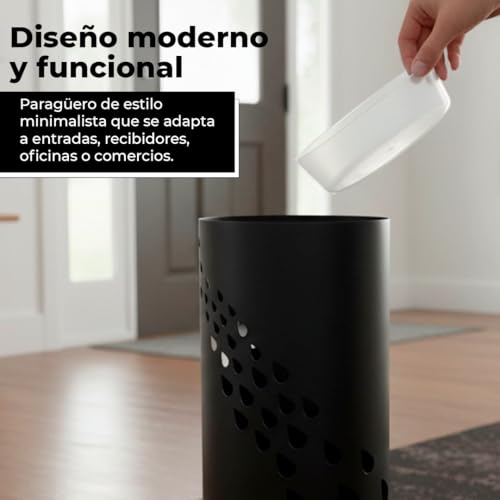 Miniatura 4 de Hersig - Paraguero Metálico - Paragueros Modernos Y Decorativos - Paragueros Originales Para Entrada, Recibidor, Oficina O Comercio Paragüero De Diseño Elegante Y Funcional - Diseño Moderno - Negro