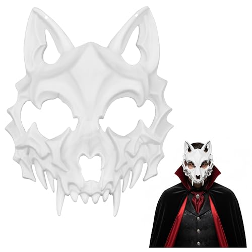Balinco Máscara de esqueleto para Halloween, máscara facial de lobo, máscara de olho de lobo, meia máscara de osso, caveira animal, esqueleto de animais, cobertura facial para carnaval,