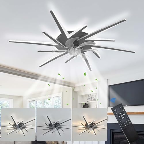 YFHKWJ Blanco Moderno 92CM Ventilador De Techo Con Luz Y Mando A Distancia 72W Motor DC Silencioso 6 Velocidades, Modo Reversible Invierno/Verano Lampara Techo Ventilador Para Dormitorio Salon-Black