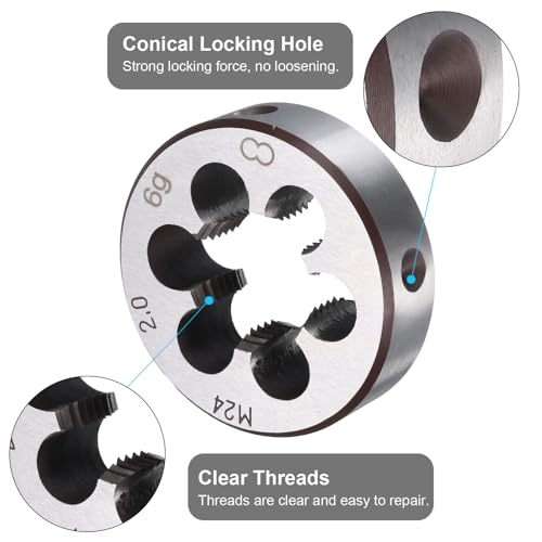 QUARKZMAN Runde Gewindeschneidkluppe M24 x 2 Metrisches Gewinde Rechtsschneidendes Schneideisen, Legierter Werkzeugstahl Gewindereparaturwerkzeug