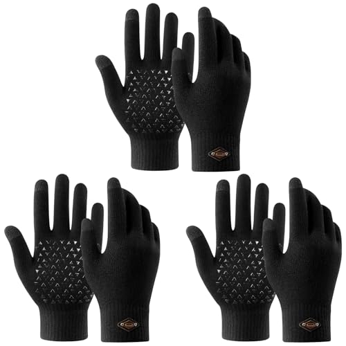 FSKP 3 Pairs Winter Gloves for Men Women Warm Knit