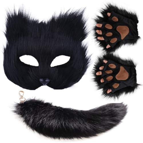 Valpeak Therian Mask and Tail Set for Girls Halloween - Cat, Fox, Wolf Tail - Ages 1+