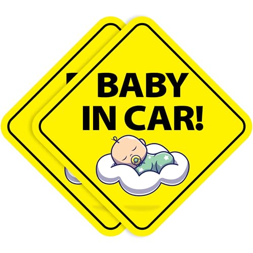Image of Stickios Baby in Car Stickers (Non-Magnetic) - Removable, Paint-Safe Signs for Cars & Windows - Made in USA (2-Pack, 6 inch Diamond, Sleeping Baby)