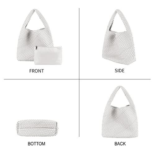 Image of Woven Tote Bag for Women with Purse, Vegan Leather Hobo Bags Large Handmade Underarm Shoulder Bag