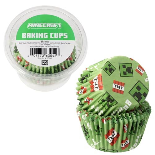 48 x Minecraft Baking Cups By DecoPac | Standard Size Cupcake Liners | TNT Block | Greaseproof Paper Cases for Cupcakes, 1.8" x 1.25", Pack of 48