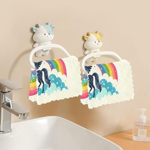 ALAZA Rainbow Unicorn Silhouette with Stars Dish Towels Set of 6,Dish Bar Tea Towel Dishcloths Washable Fast Drying Dish Cloth Reusable Cleaning Cloth,11 x 11 inches