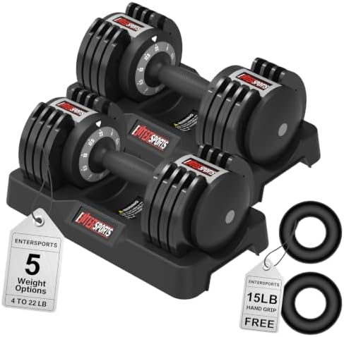 EnterSports 22/44/60/88 LBS Adjustable Dumbbell Quick Adjustment ...