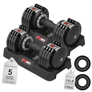 EnterSports 22/44/60/88 LBS Adjustable Dumbbell Quick Adjustment Space-saving Convertible Dumbbell with Non-Slip Handle, Changeable weights Suitable for Women Men Home Office Gym Body Strength Training