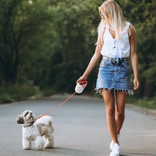 MoYouno 5 m Einziehbare Hundeleine, Strapazierfähig, Automatisch Ausziehbar, Für Kleine, Mittelgroße und Große Hunderassen bis zu 5 m 30 kg, Ausziehbare Hundeleine mit LED-Lichtern (Orange)