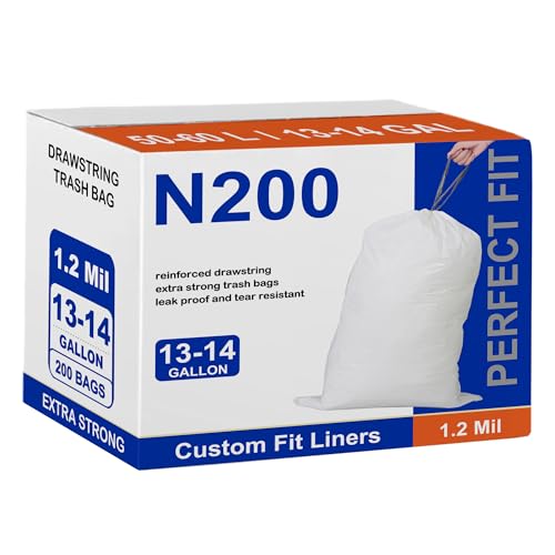Image of Code N 200 Count 20 Gallon Trash Bags Compatible with simpIehuman Code N 1.2 Mil THICK Heavy Duty White Garbage Can Liners Reinforced Drawstring 20 Gallon GRAND SAVE