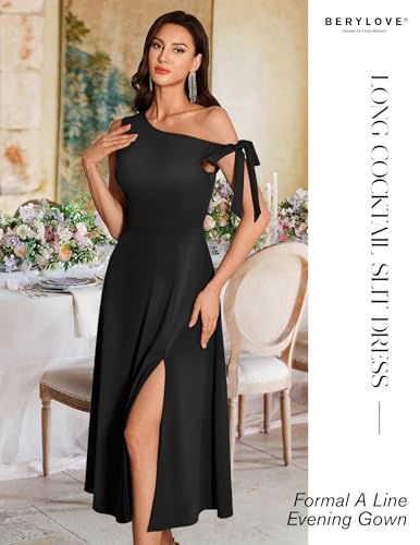 BeryLove Women's Formal Elegant Wedding Guest Dresses One Shoulder A Line Maxi Cocktail Slit Dress4