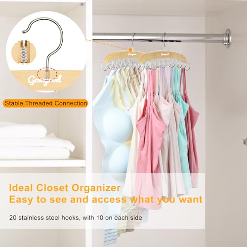 Bra Hanger for Closet, 1 Pack w/20 Hooks Tank Top Hanger Space Saving Holds 20 Bras, Premium Wooden Metals Hook Foldable Tank Top Organizer, 360°Rotating Closet Organizers and Storage for Dorm - Thumbnail 6