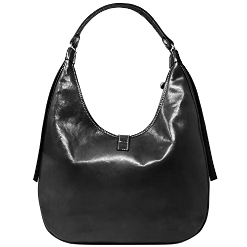 Floto Puglia Italian Leather Women's Shoulder Bag Handbag Purse (Black) #TOP3