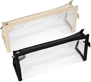 2 Pcs Clear Pencil Case, PVC Exam Pencil Case Bags, Transparent Big Capacity Makeup Cosmetic Pouches Bag with Zipper for Stationery Cosmetics Storage