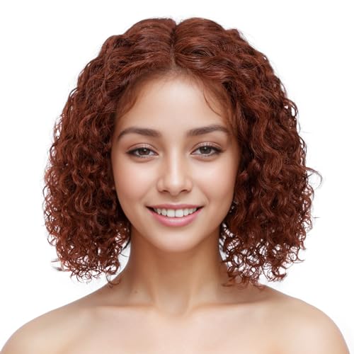 Short Kinky Curly Lace Front Wig 8 inch Bob Deep Curly 13X4X1 HD Lace Front Wig for Women Brazilian Virgin Human Hair Wigs with Bangs Natural Looking 33A