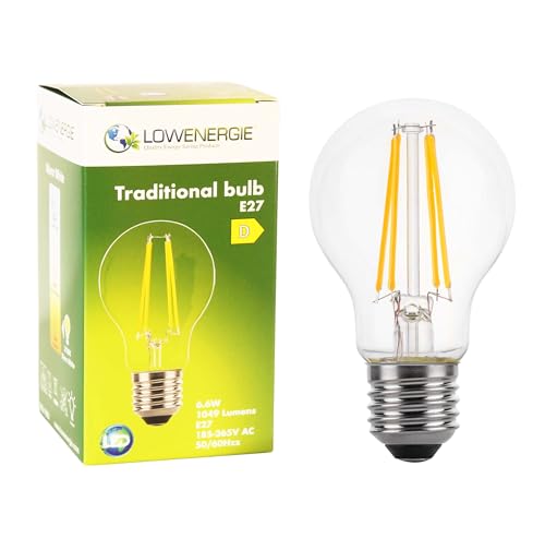LOWENERGIE LED Filament Light Bulb A60 GLS Traditional Bulb E27 Screw 6.6w equiv Brightness 100w Warm White 2700K Energy Saving (1) - Image 3