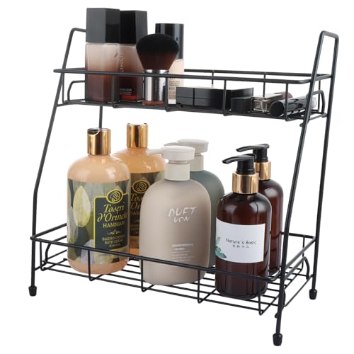 ASelected 2 Tier Spice Racks Organiser Free Standing for Kitchen Counter,Bathroom Organizer Storage Rack Cosmetic Organizer Rack, Black