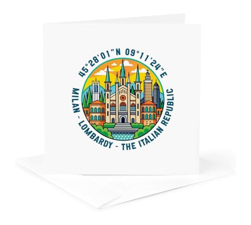 3dRose Milan, Lombardy, The Italian Republic, coordinates. Art gift, charm 1 Greeting Card with envelope