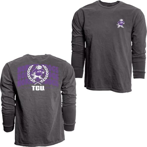TCU Horned Frogs NCAA Officially Licensed Long Sleeve T-Shirt Ringspun Front/Back Retro Laurels, X-Large Team Color