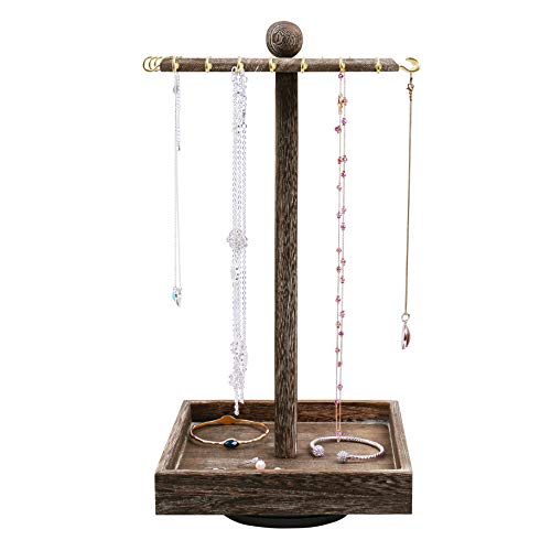 Ikee Design Wooden Rotating Jewelry Organizer, Jewelry Display Tower For Necklace & Bracelet, Rotating Necklace Holder Jewelry Stand For Shows, White Color, 7.88”W X 7.88”D X 16”H #TOP2