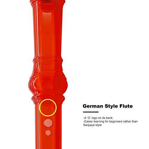 Sjoys Engiegee 8-Hole Soprano Descant Recorder Kids Music Flute With Cleaning Rod & Case Bag For School Student Home Entertainment Transparent Red #TOP3