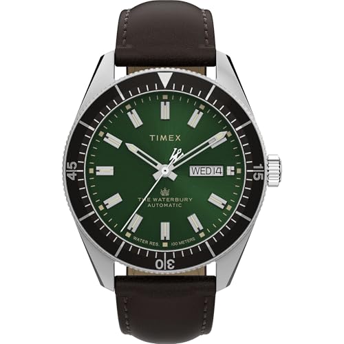 Montre plongée homme Timex bracelet marron cadran vert montre acier 40 mm